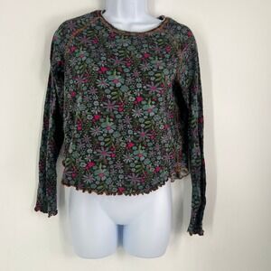 Natural Life Women Small Lily Cotton Long Sleeve Tee Shirt Dark Blue Garden